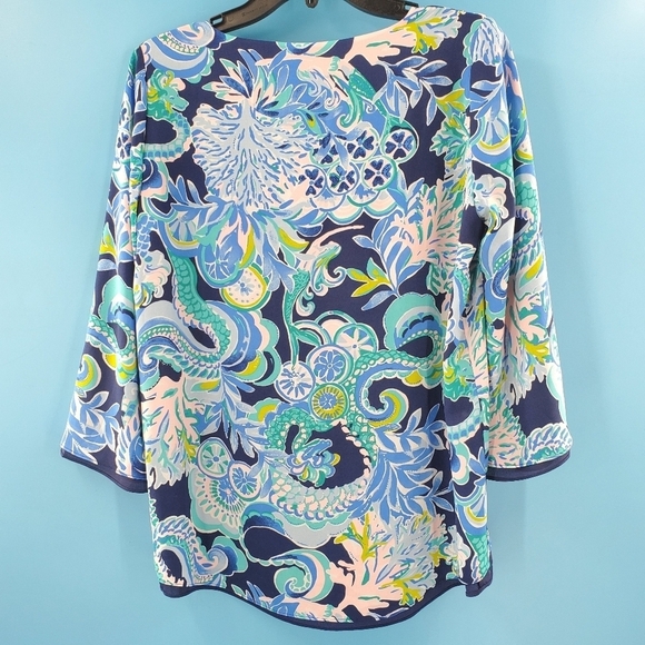 Lilly Pulitzer blue tropical print blouse S - Picture 6 of 13